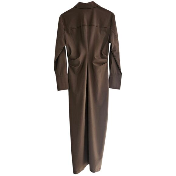 Zara | Blogger Fav Taupe Brown Draped‎ Ruched Front Midi Button-down Dress Sz M - Picture 7 of 12